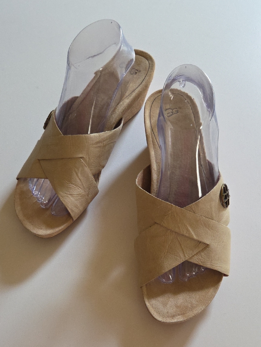 UGG Lyra Leather Sandals, Beige/Tan, Size USA 10